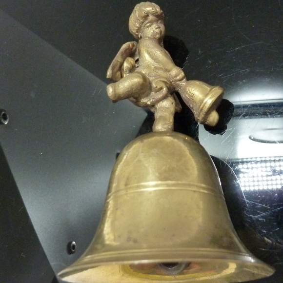 Vintage Brass Angel Bell Winged Cherub with BELL - Picture 4 of 8